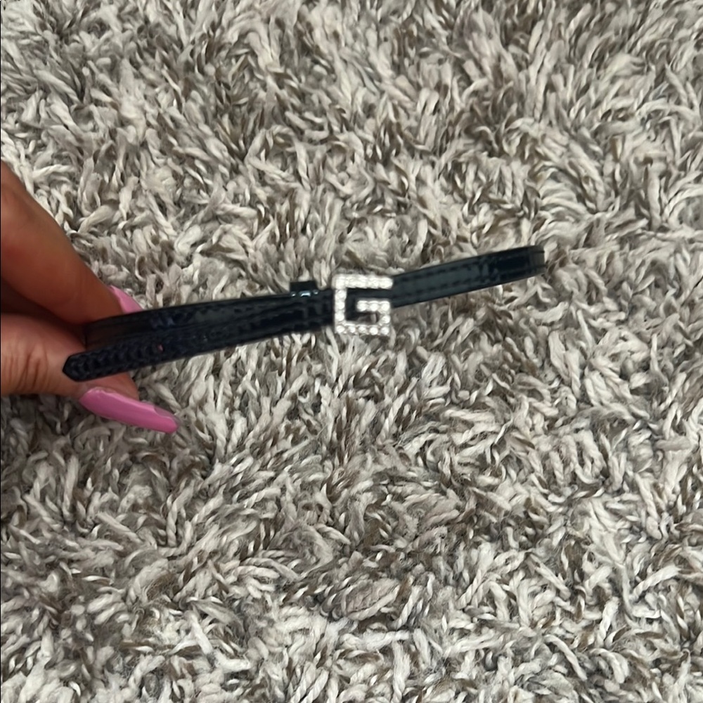 G Black Leather choker  Silver Buckle